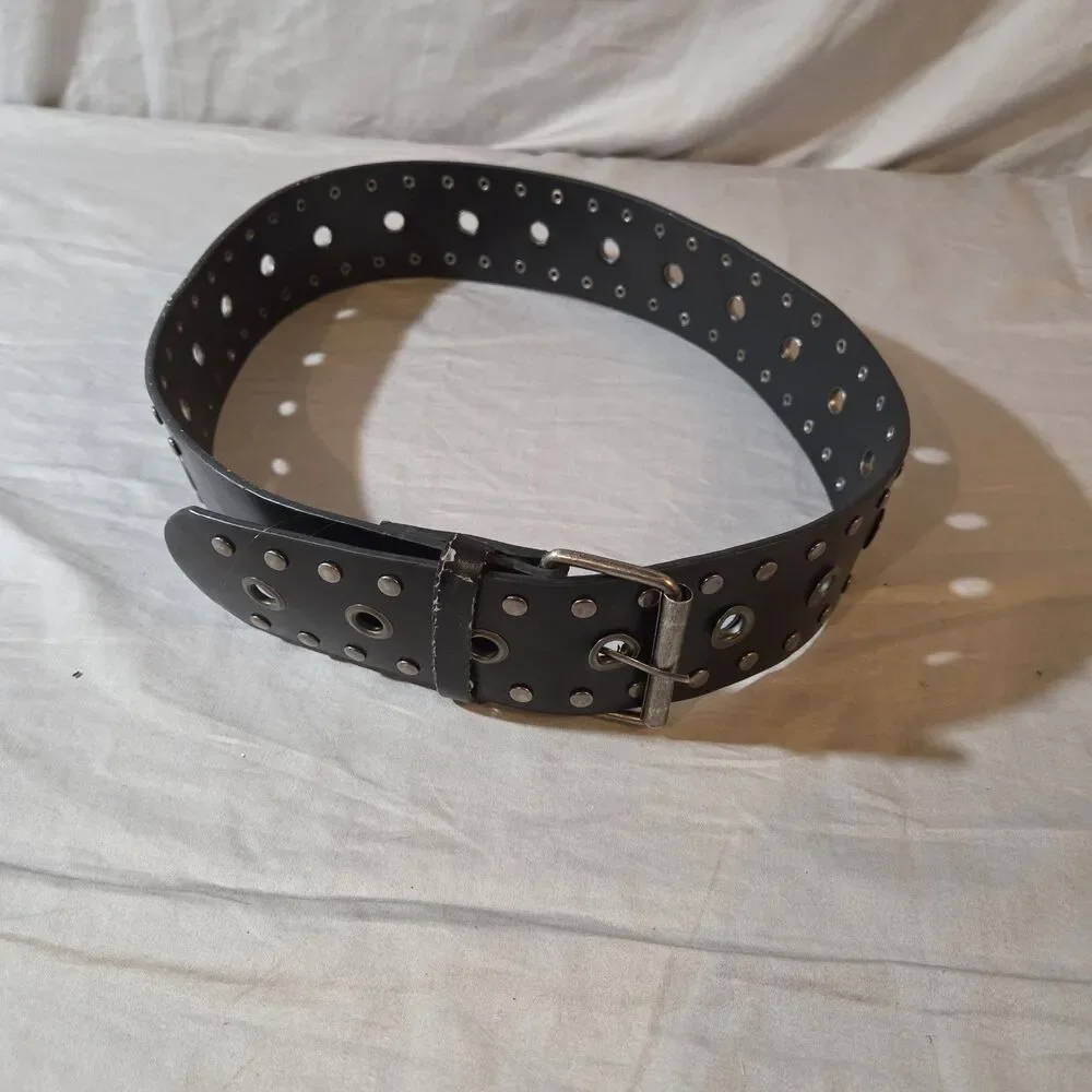 Studded Women Wide Belt - Black - Large - Goth Grunge